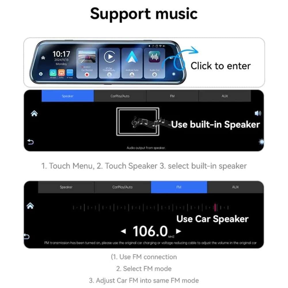 Yesido - Rearview Mirror With Dash Cam (km24) - Carplay, Android Auto, Airplay, Bt5.2, Adjustable Camera - Black 8