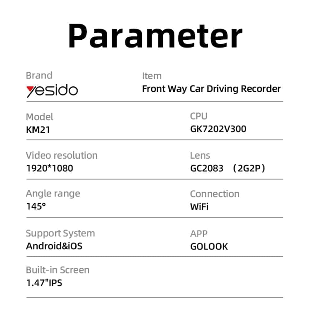 Yesido - Dash Camera (km21) - Full Hd 1080p, 145° Angle Range, 1.47" Ips Built-In Screen - Black 5