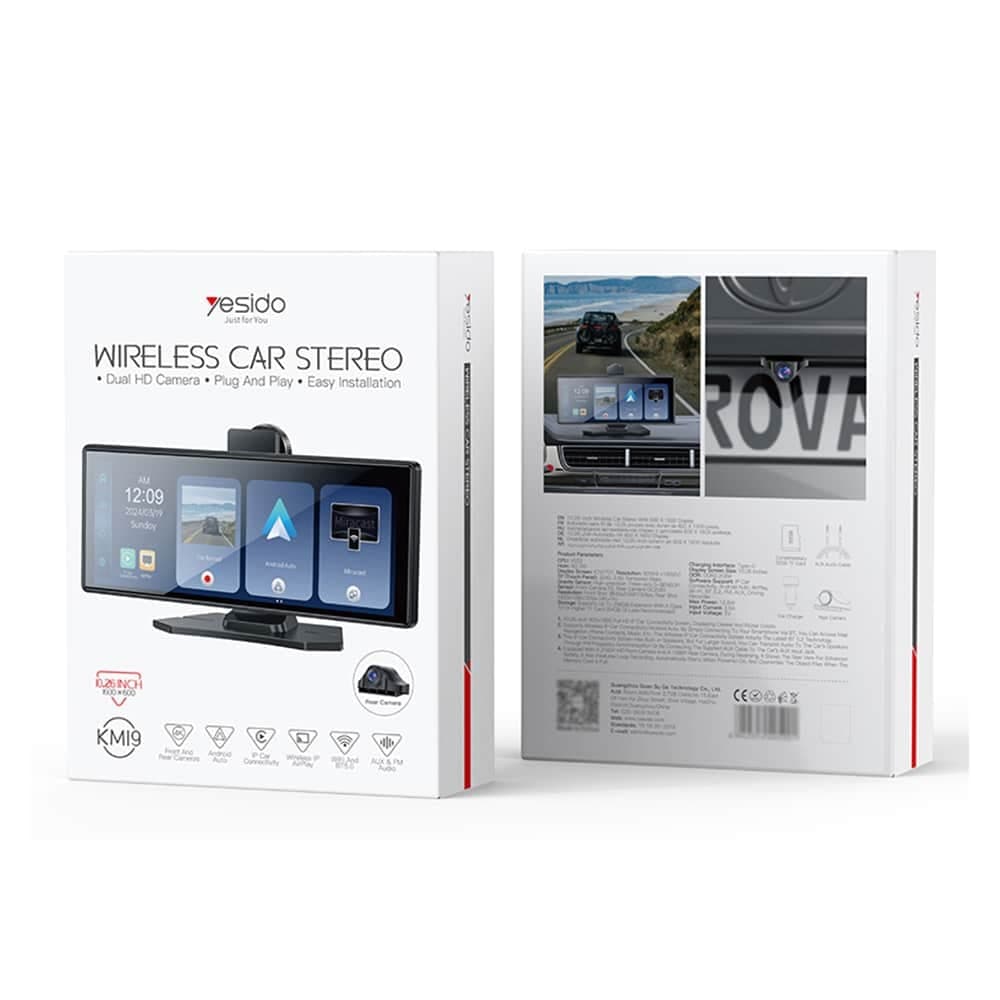 Yesido - Wireless Car Stereo (km19) - Dual Hd Camera, Plug&play, Carplay, Android Auto, Airplay - Black 6