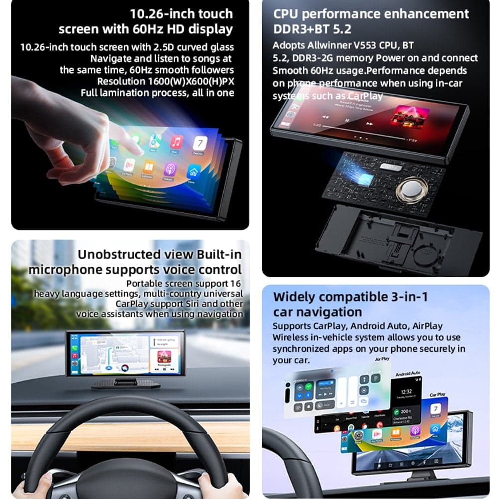 Yesido - Wireless Car Stereo (km19) - Dual Hd Camera, Plug&play, Carplay, Android Auto, Airplay - Black 2