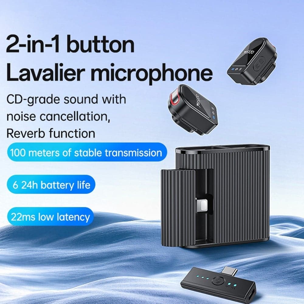 Yesido - Lavalier Microphone 2in1 (kr19) - Magnetic Button, Cd-Quality Audio, 360° Omnidirectional, 600mah, 2.4ghz - Black 2