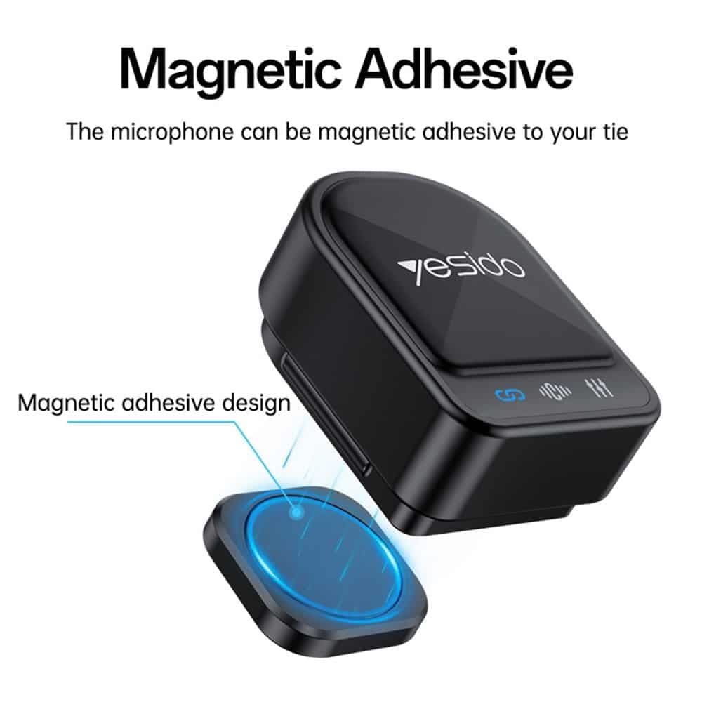 Yesido - Lavalier Microphone 2in1 (kr19) - Magnetic Button, Cd-Quality Audio, 360° Omnidirectional, 600mah, 2.4ghz - Black 3