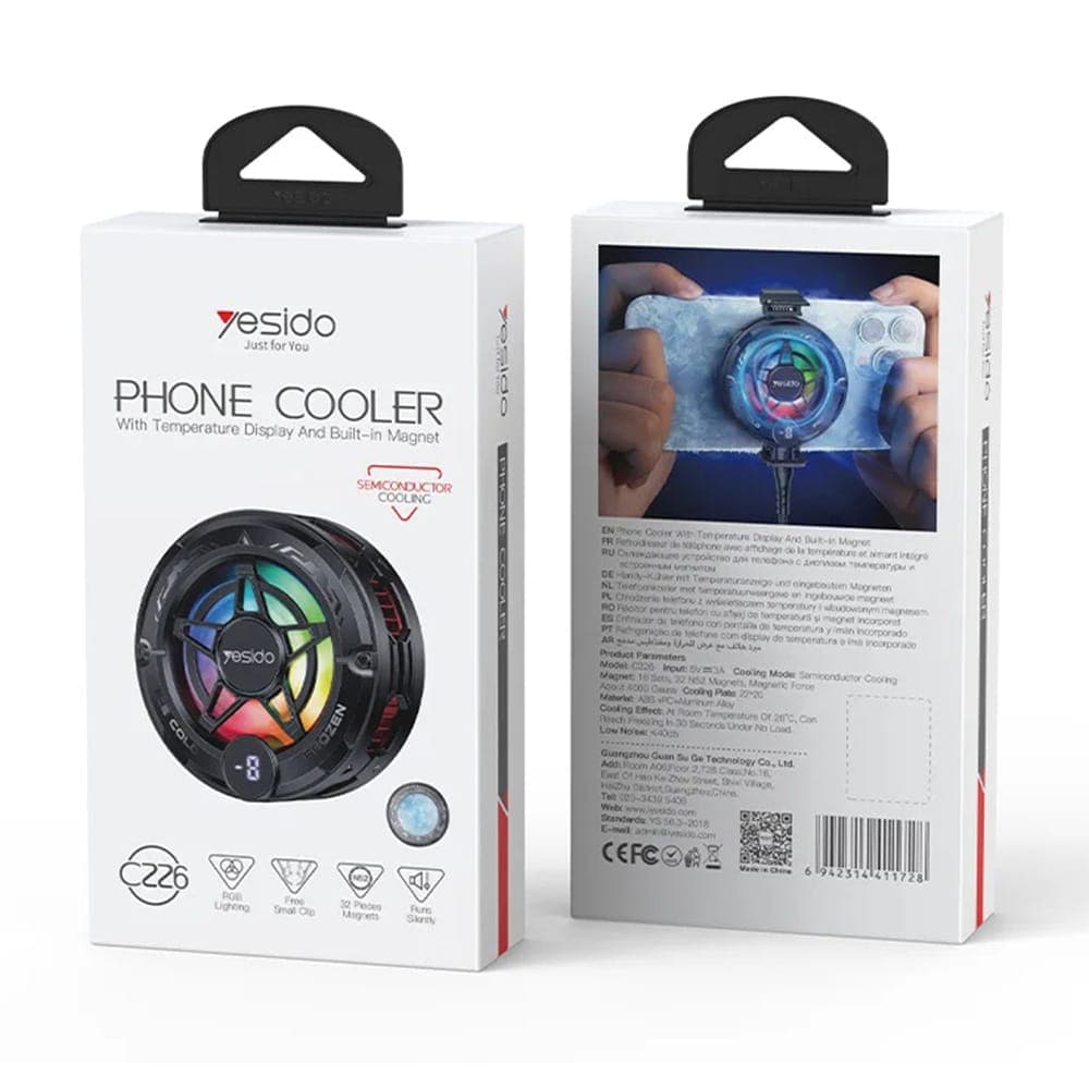 Yesido - Phone Cooler (c226) - Semiconductor, Magnetic, Universal, Fast Cooling, With Rgb, Digital Display - Grey 6