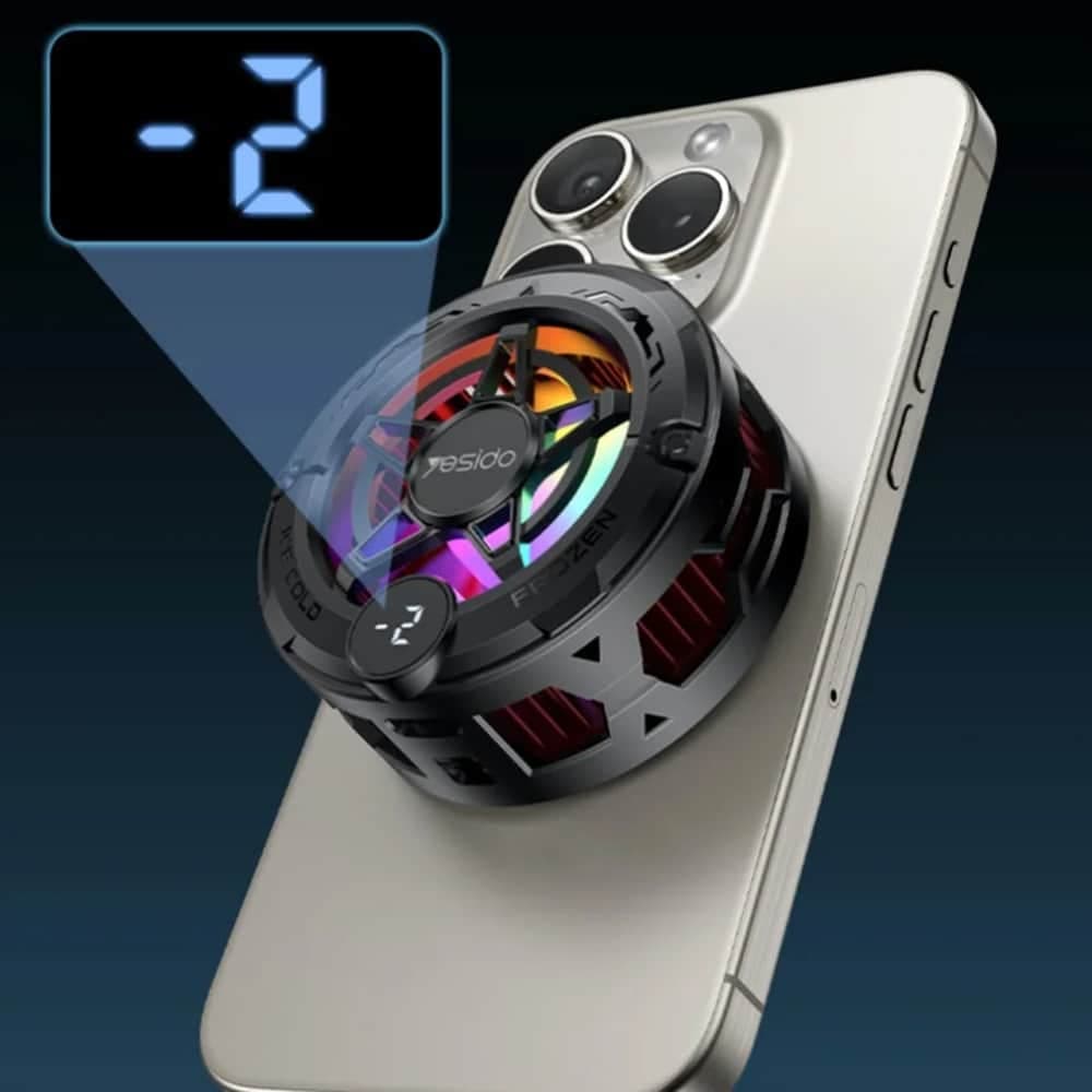 Yesido - Phone Cooler (c226) - Semiconductor, Magnetic, Universal, Fast Cooling, With Rgb, Digital Display - Grey 3