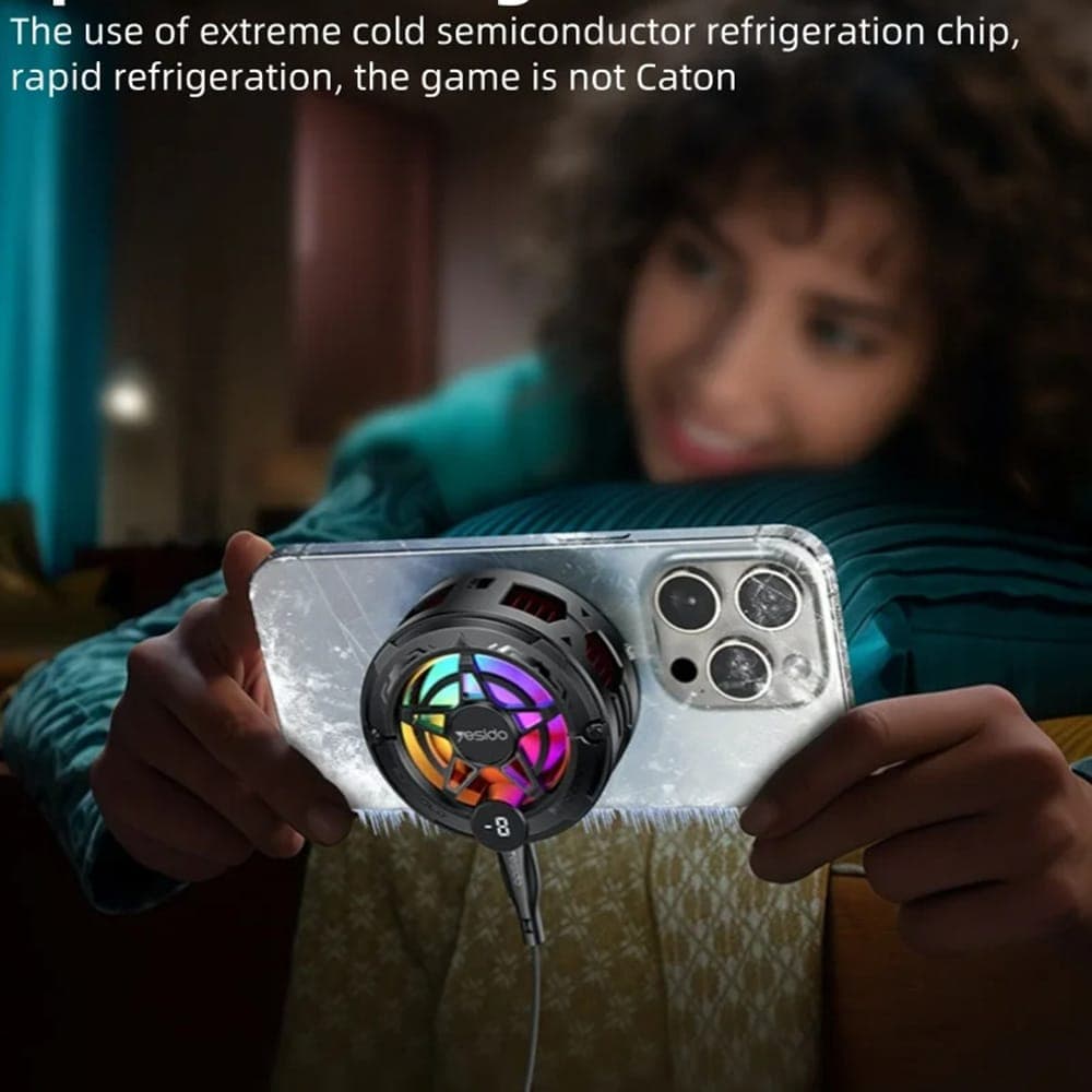 Yesido - Phone Cooler (c226) - Semiconductor, Magnetic, Universal, Fast Cooling, With Rgb, Digital Display - Grey 4