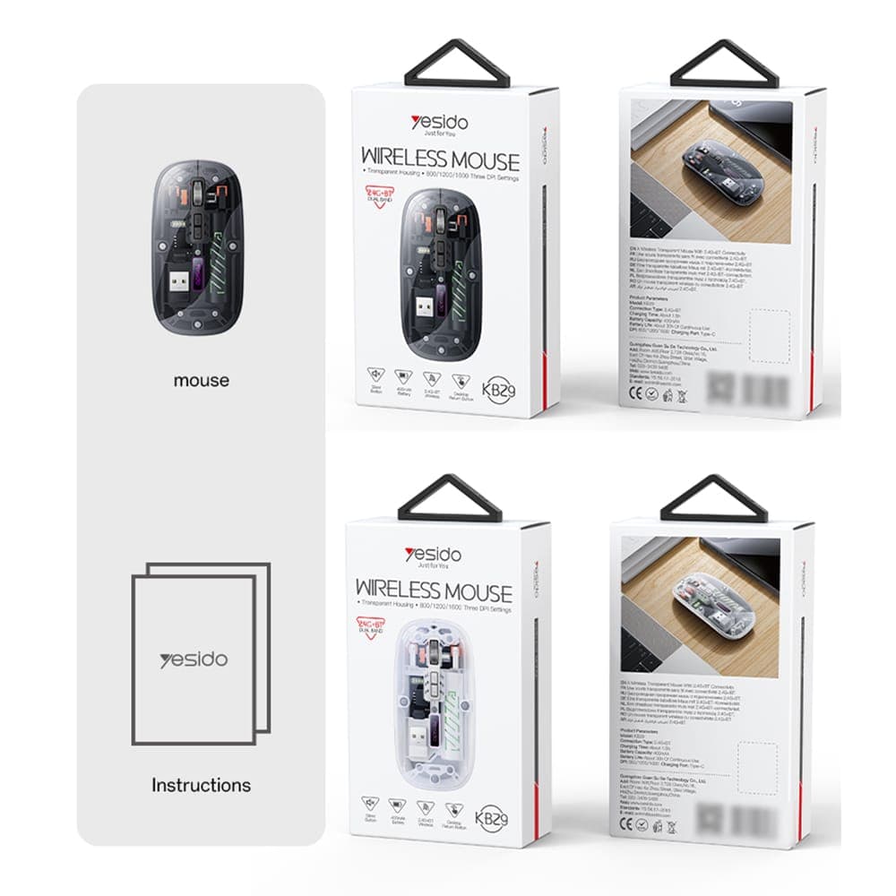 Yesido - Ασύρ Mata Mouse (kb29) - Σύνδεση Type-C, Bt + 2.4g, 800/1200/1600dpi, 400mah - Μαύρο 7