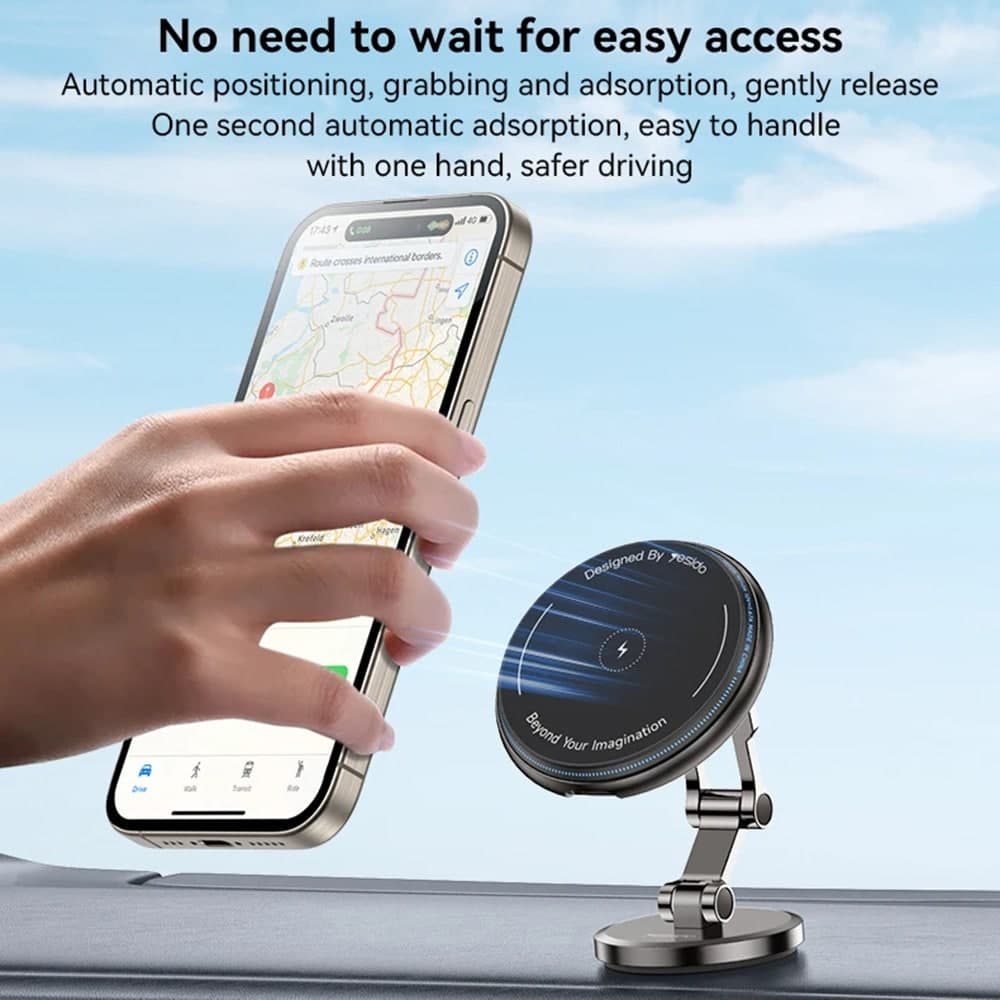 Yesido - Car Holder With Wireless Charging (c306) - For Dashboard, Three Axis Support, Anti Shake, Zinc Alloy, 15w - Black 4