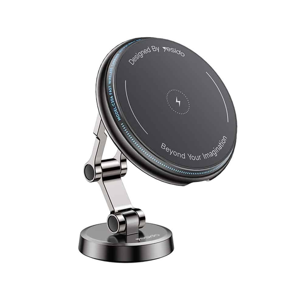 Yesido - Car Holder With Wireless Charging (c306) - For Dashboard, Three Axis Support, Anti Shake, Zinc Alloy, 15w - Black