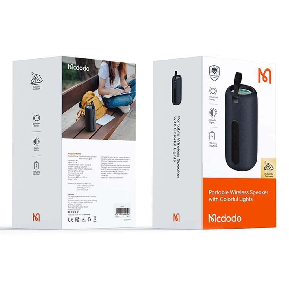 Mcdodo - Portable Wireless Speaker (bs-1410) - With Colorful Lights, Bluetooth V5.3, 1200mah, Ipx4 - Black 7