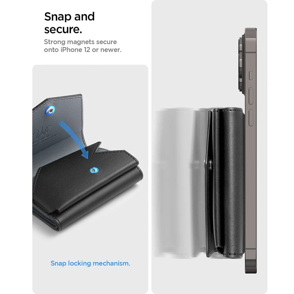 Spigen - Magsafe Wallet Valentinus Pro - 3 Cards Storage, Universal, Magnetic Grip, Slim Design, Secure Fit - Black 16