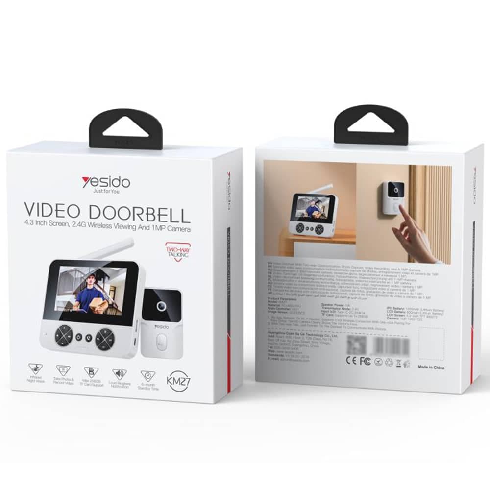 Yesido - Wireless Video Intercom Doorbell (km27) - 2.4g, 2k Hd 1080*720px, 1000mah, 4.3" Tft Screen - White 17