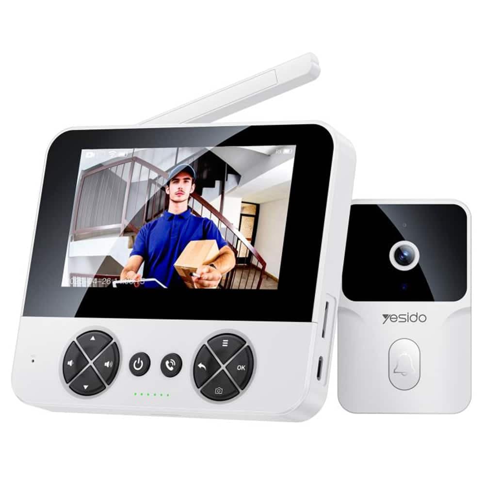 Yesido - Wireless Video Intercom Doorbell (km27) - 2.4g, 2k Hd 1080*720px, 1000mah, 4.3" Tft Screen - White