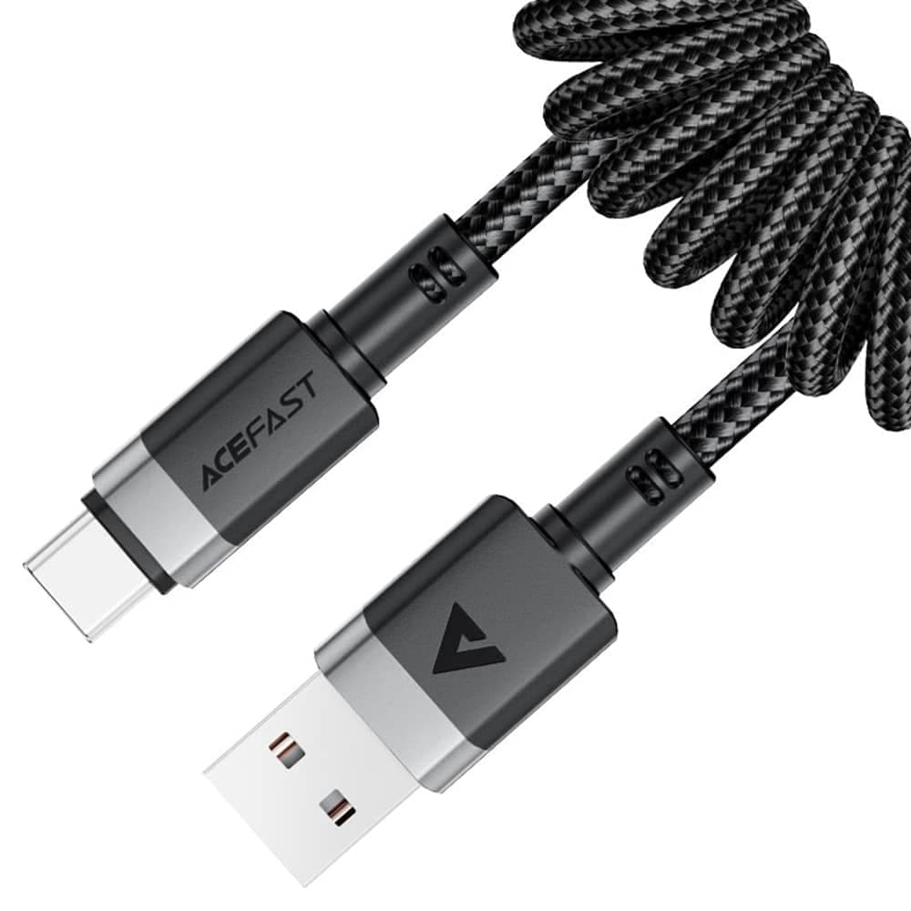 Acefast - Data Καλώδιο (c14-04) - Fast Charging, Usb To Type-C, Spring Design, 3a, Bend-Resistant, 1.2m - Black