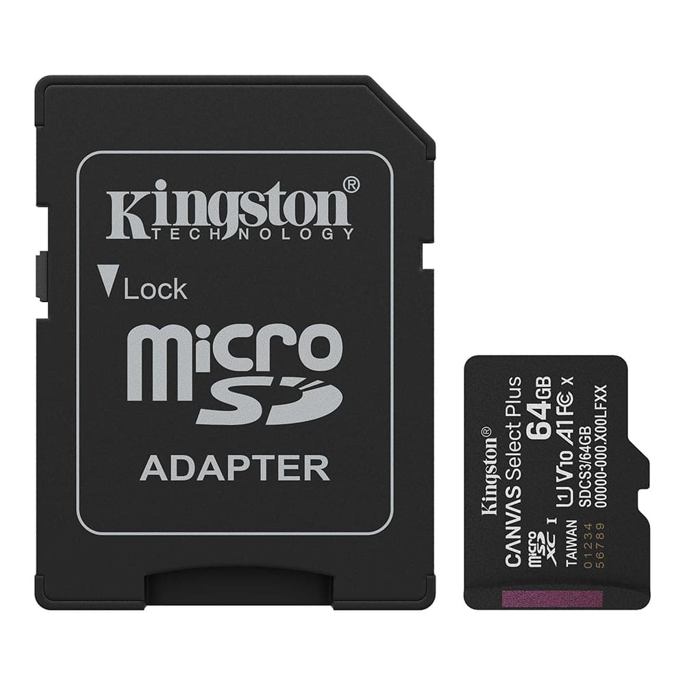 Kingston - Memory Card Canvas Select Plus (sdcs3/128gb) - MicroSDXC With Sd Adapter, 128gb, Class 10, Uhs-I, U1/u3, A1 - Black
