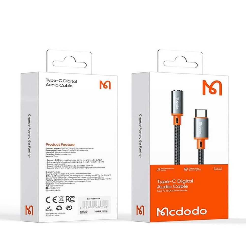 Mcdodo - Audio Adapter (ca-7561) - Type-C Male To Jack 3.5mm Female, Nylon Braided, 0.11m - Black 7