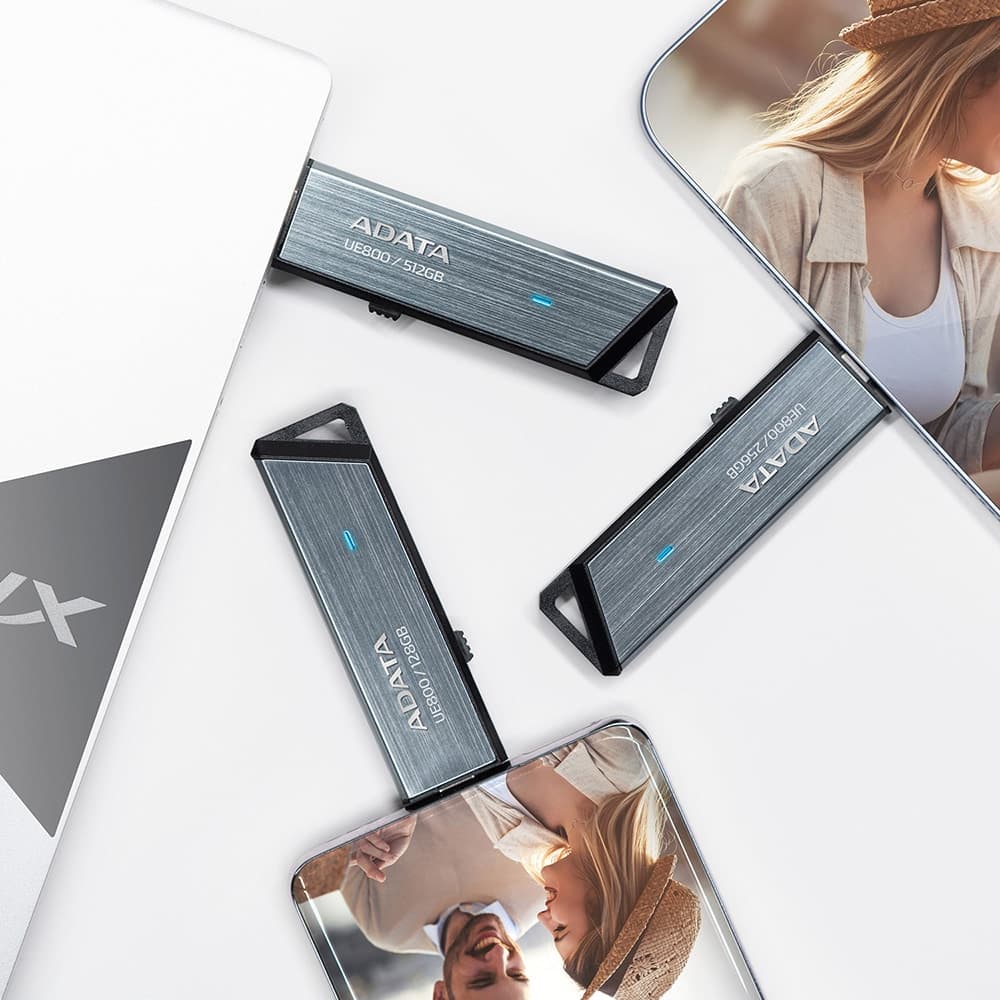 Adata - Memory Stick Ue800 (aeli-Ue800-256g-Csg) - Type-C (usb 10gbps), 256gb, Up To 1,000/950mb/s, Metal Texture - Silver 7
