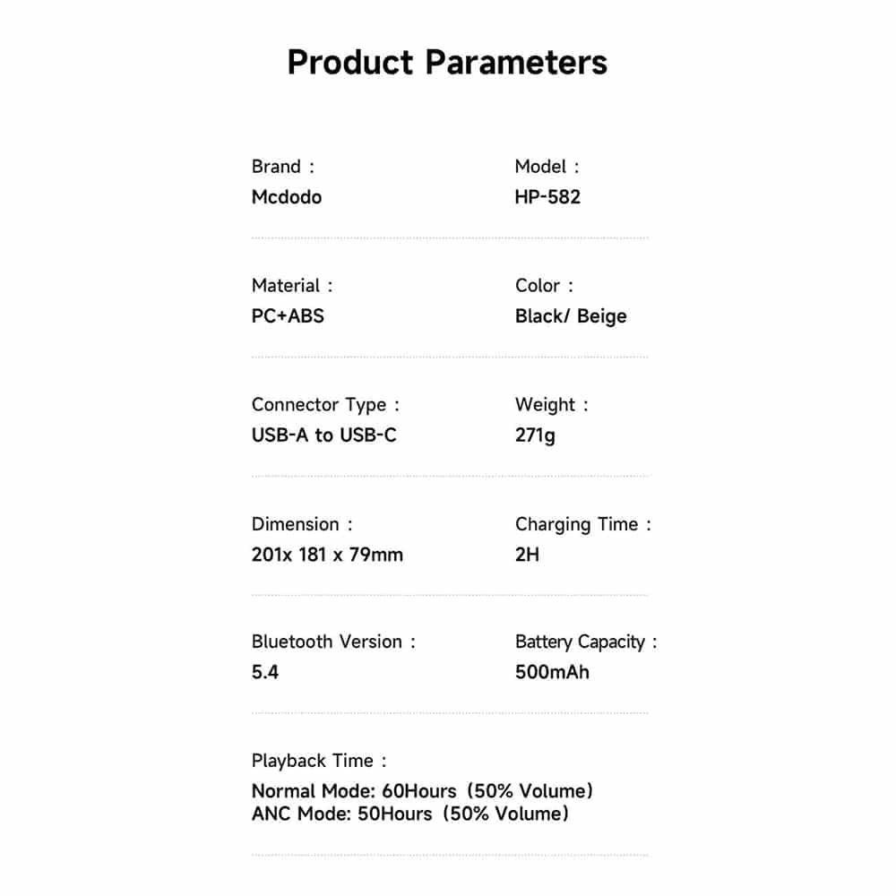 Mcdodo - Wireless Headphones T03 Series (hp-5820) - On-Ear, Bluetooth V5.4, 500mah, Anc Technology - Black 7