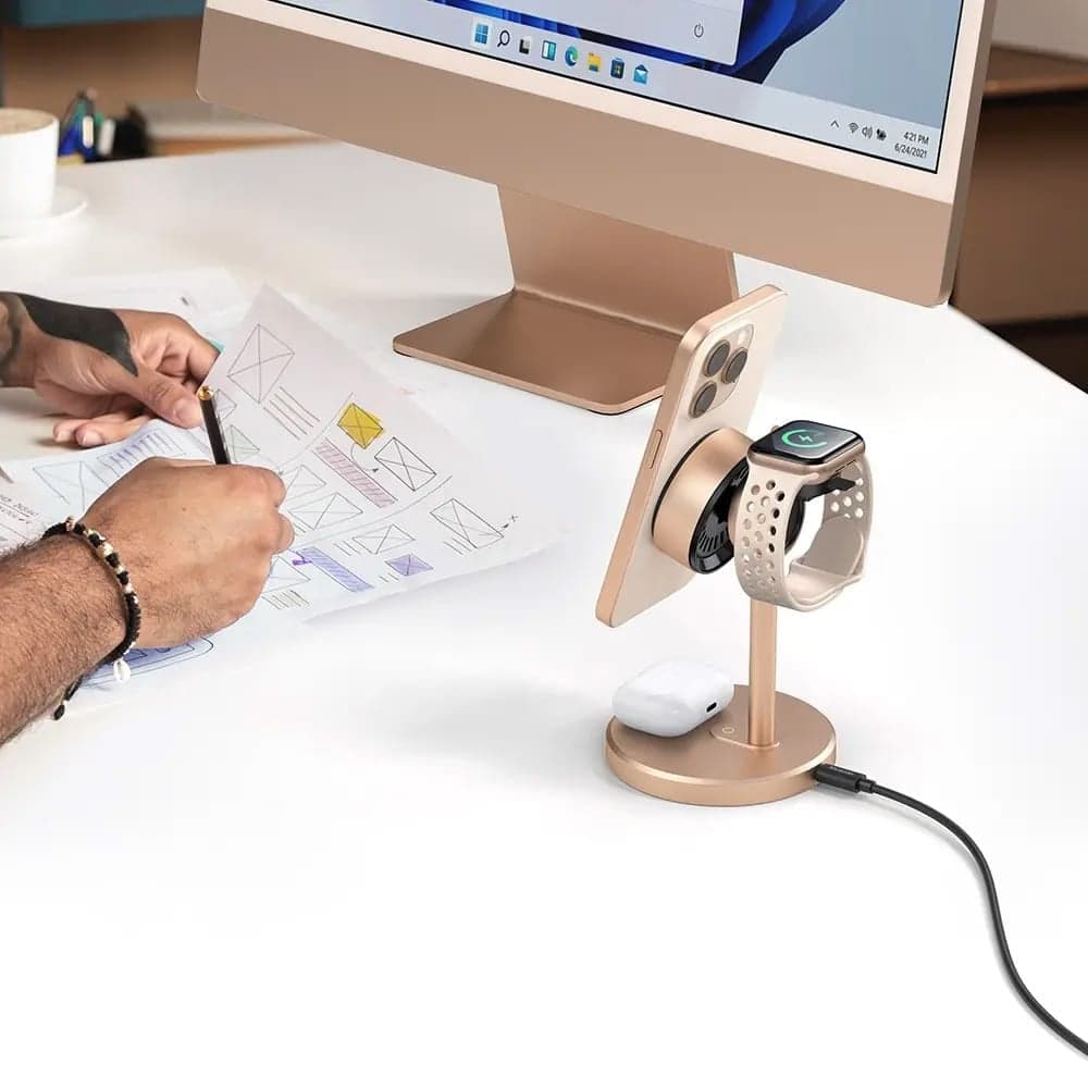 Mcdodo - Wireless Charging Station Black Swan Series (ch-2463) - Magnetic, For iPhone/iwatch/earbuds, 22.5w, Qi2 - Gold 2