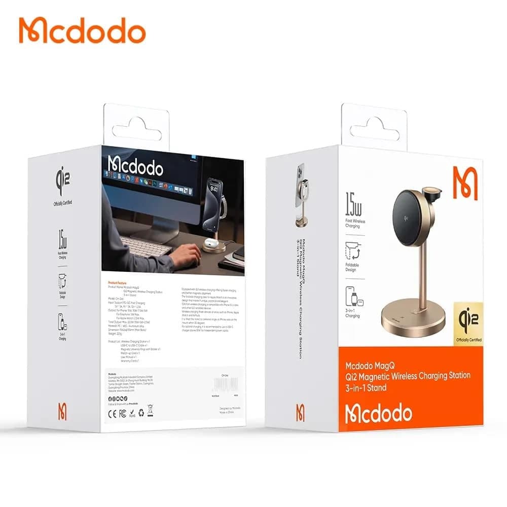 Mcdodo - Wireless Charging Station Black Swan Series (ch-2463) - Magnetic, For iPhone/iwatch/earbuds, 22.5w, Qi2 - Gold 5