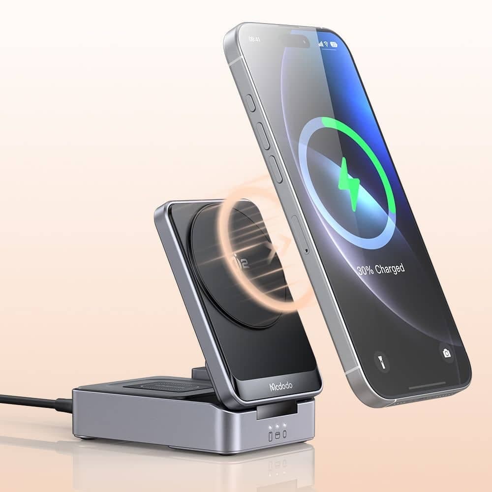 Mcdodo - Wireless Charging Station (ch-5192) - With Wall Charger + Type-C Καλώδιο, Qi2, 22.5w, Magq - Grey 6