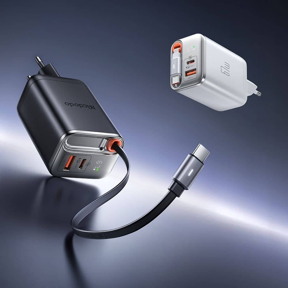 Mcdodo - Wall Charger Freego Series (ch-4103) - Built-In Usb-C Retractable Καλώδιο, Usb-A/c, 67w, Digital Display, 65cm - White 5