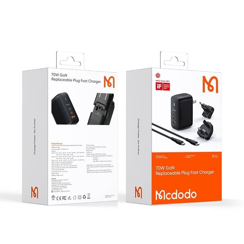 Mcdodo - Travel Adapter Mecha Series (ch-8442) - Καλώδιο Included, Uk/us/eu Plugs, 65w, 2x Type-C, Usb-A - Black 7