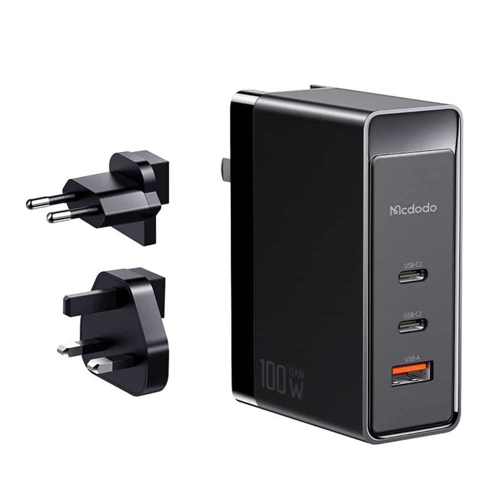 Mcdodo - Universal Travel Adapter Nuc Ar Power Series (ch-8101 Pro) - Uk/us/eu Plug, 2x Type-C, Usb-A, 100w, Gan - Black