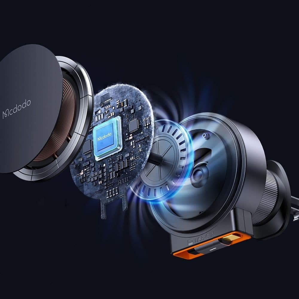 Mcdodo - Car Holder With Wireless Charging (ch-0091) - For Air Vent, 15w, Qi2, Built-In Retractable Καλώδιο - Desert Gold 2