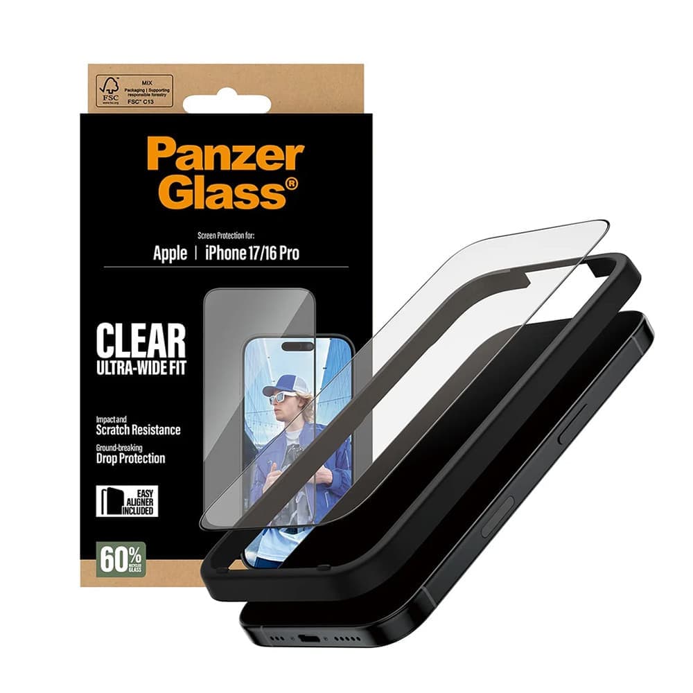 Panzerglass® - Ultra-Wide Fit Screen Protector W. Easyaligner - iPhone 17 / iPhone 16 Pro - Black