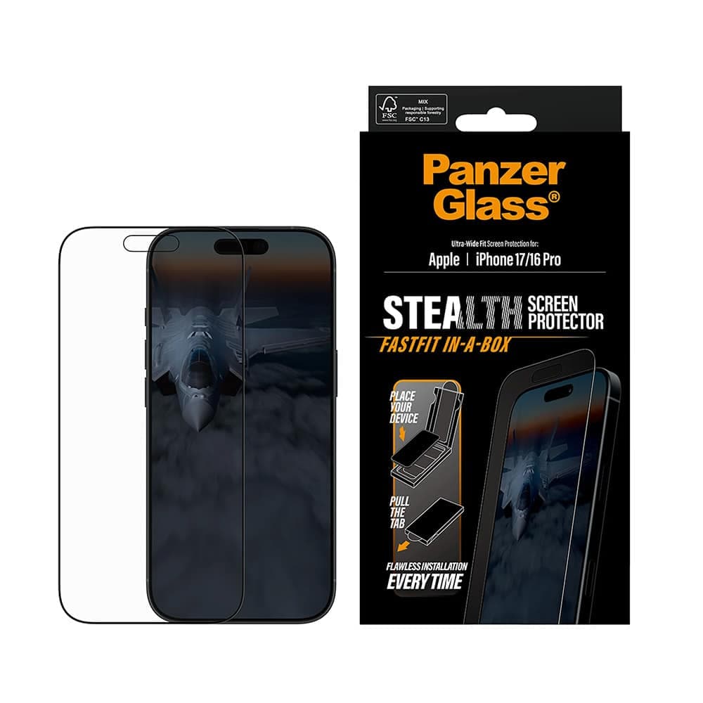 Panzerglass® - Ultra-Wide Fit Stealth Screen Protector W. Fastfit In-A-Box - iPhone 17 / iPhone 16 Pro - Black 2