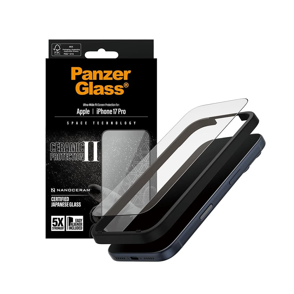 Panzerglass® - Ultra-Wide Fit Ceramic Ii Screen Protector W. Easyaligner - iPhone 17 Pro - Black