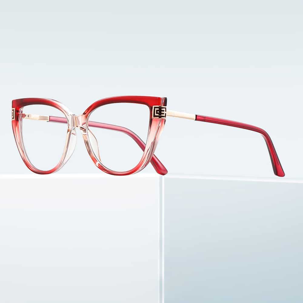 Techsuit - Anti-Blue Light Glasses Reflex Pc (2259) - For Women, Oversized, Tr90&metal Frame, Ac Lens - Transparent/red 4