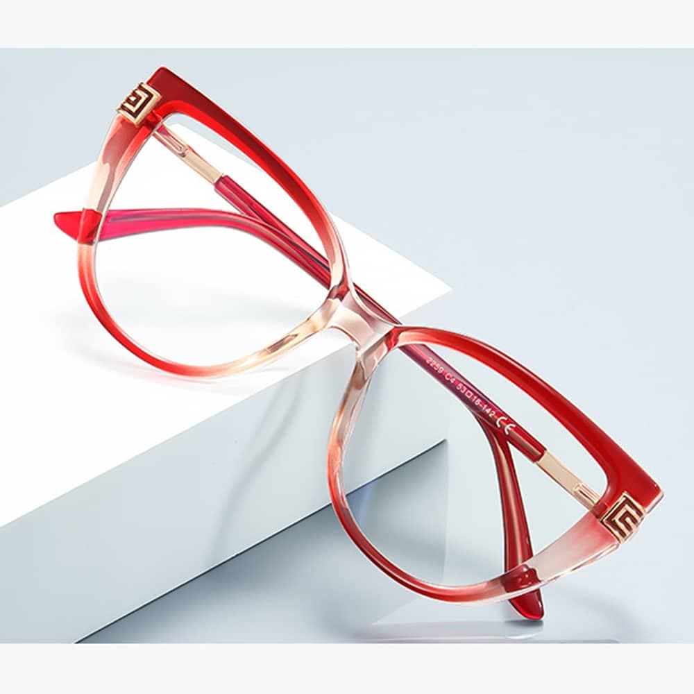 Techsuit - Anti-Blue Light Glasses Reflex Pc (2259) - For Women, Oversized, Tr90&metal Frame, Ac Lens - Transparent/red 5
