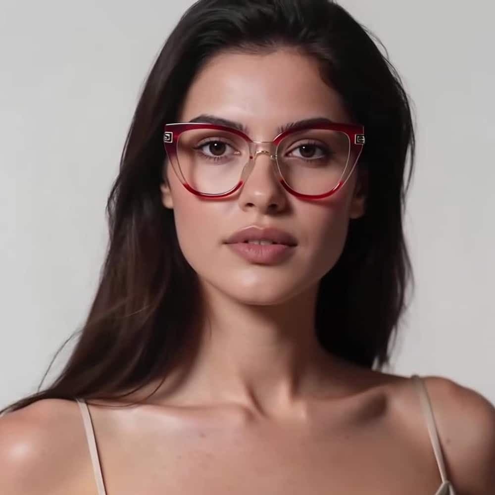 Techsuit - Anti-Blue Light Glasses Reflex Pc (2259) - For Women, Oversized, Tr90&metal Frame, Ac Lens - Transparent/red 3