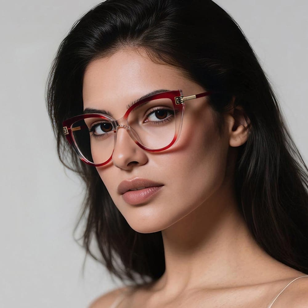 Techsuit - Anti-Blue Light Glasses Reflex Pc (2259) - For Women, Oversized, Tr90&metal Frame, Ac Lens - Transparent/red 6