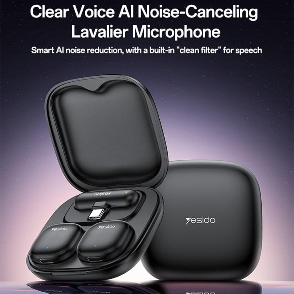 Yesido - (2 Pack) Wireless Lavalier Microphones (kr21) - 3in1 Receiver, Type-C, Ai Noise Reduction, 98db Snr, 2.4ghz - Black 2