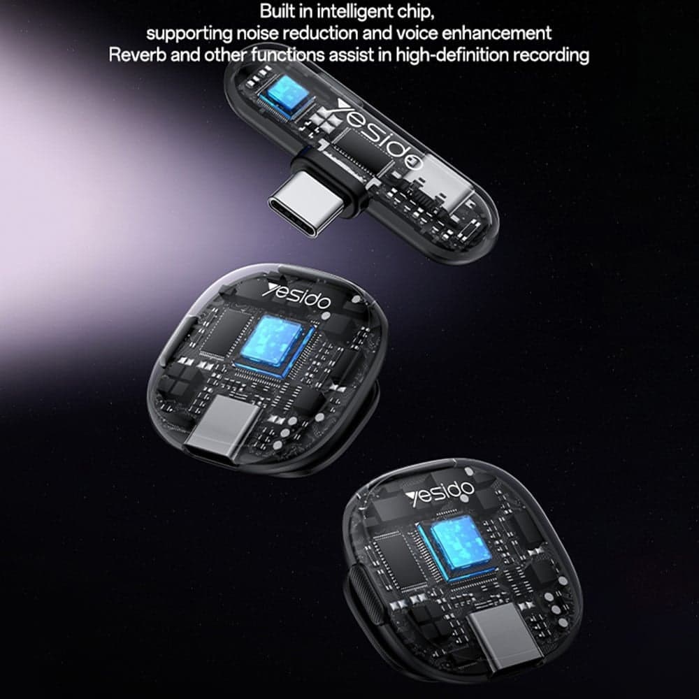 Yesido - (2 Pack) Wireless Lavalier Microphones (kr21) - 3in1 Receiver, Type-C, Ai Noise Reduction, 98db Snr, 2.4ghz - Black 5