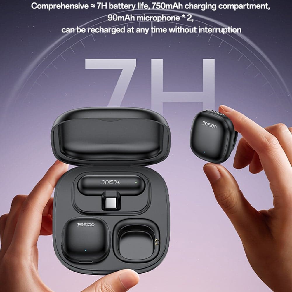 Yesido - (2 Pack) Wireless Lavalier Microphones (kr21) - 3in1 Receiver, Type-C, Ai Noise Reduction, 98db Snr, 2.4ghz - Black 7