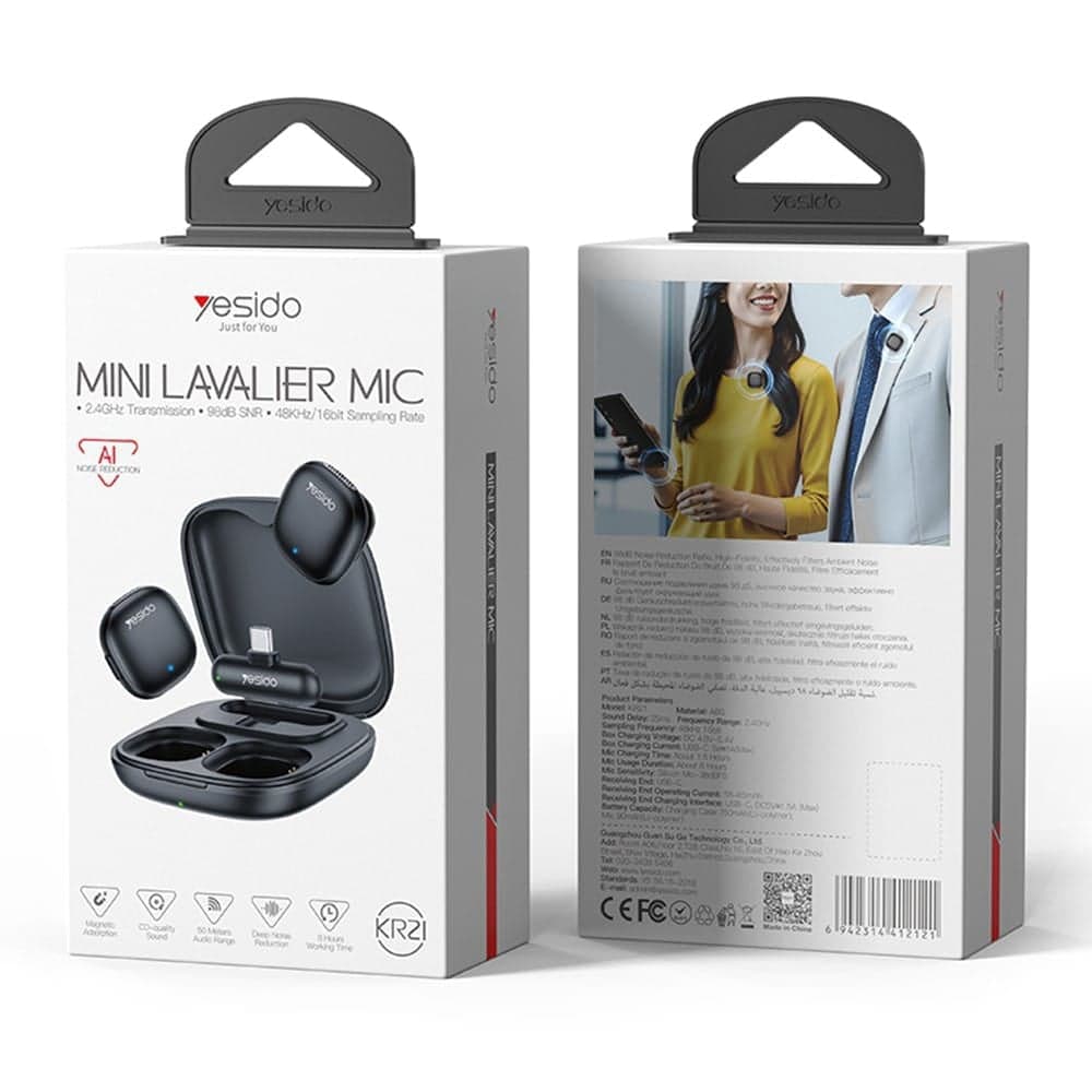 Yesido - (2 Pack) Wireless Lavalier Microphones (kr21) - 3in1 Receiver, Type-C, Ai Noise Reduction, 98db Snr, 2.4ghz - Black 9
