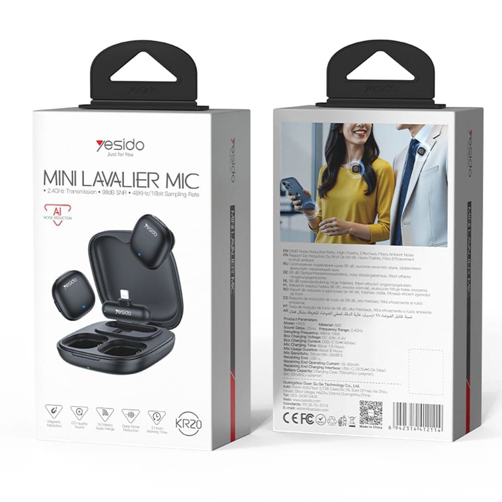 Yesido - (2 Pack) Wireless Lavalier Microphones (kr20) - 3in1 Receiver, Lightning, Ai Noise Reduction, 2.4ghz - Black 9