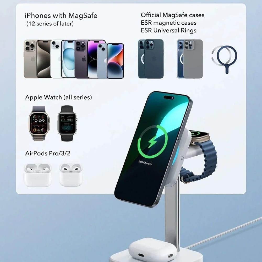 ESR - Cryoboost Charging Station (2c5880861) - για Apple Devices, With Adapter, Detachable Watch Charger, Qi2.2, 35w - Black 8