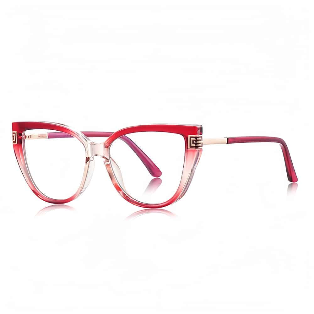 Techsuit - Anti-Blue Light Glasses Reflex Pc (2259) - For Women, Oversized, Tr90&metal Frame, Ac Lens - Transparent/red
