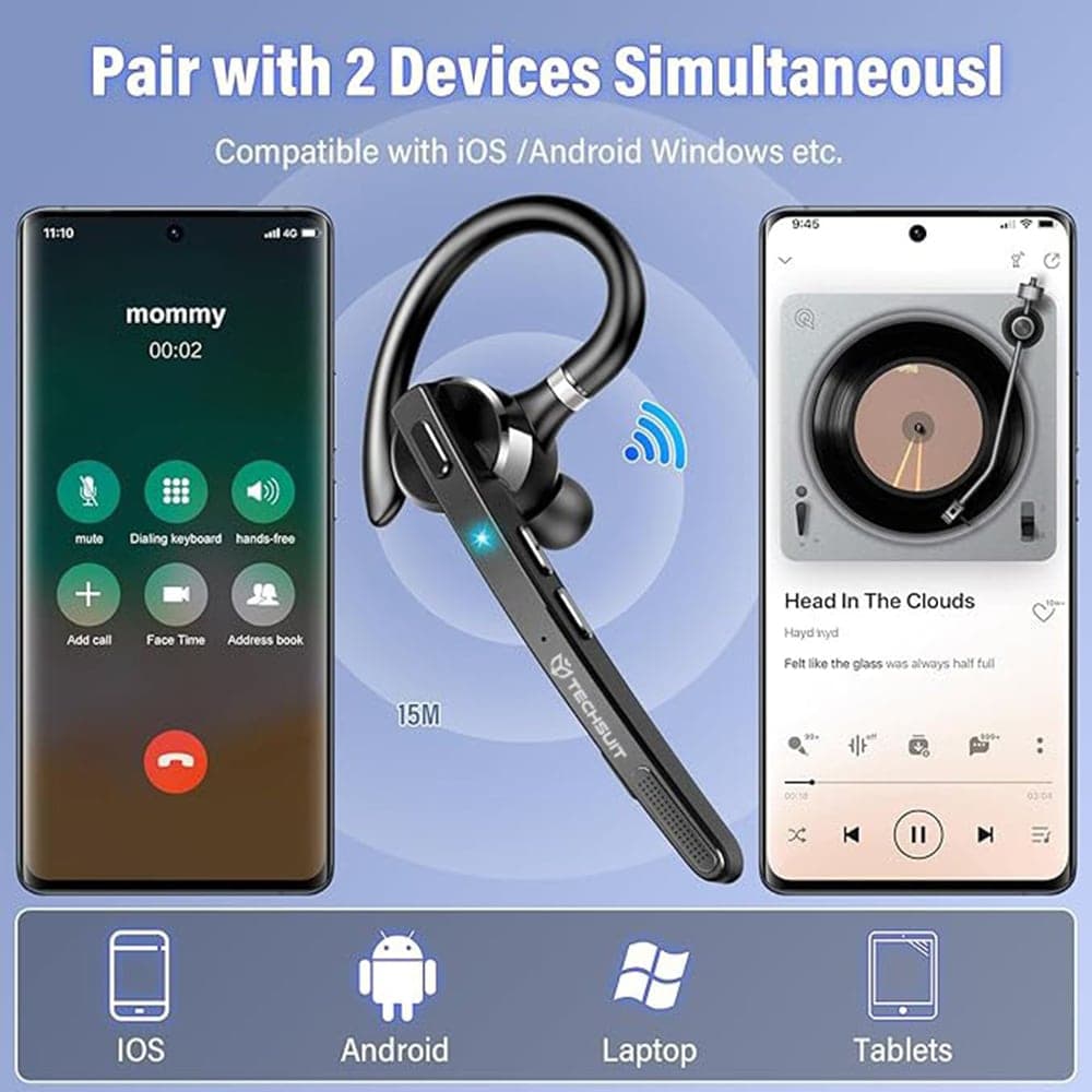 Techsuit - Premium Bluetooth Headset Talkzen (g9) - Handsfree, Bt5.1, Dual Noise Cancelling Microphone, 500mah, 72hrs - Black 5