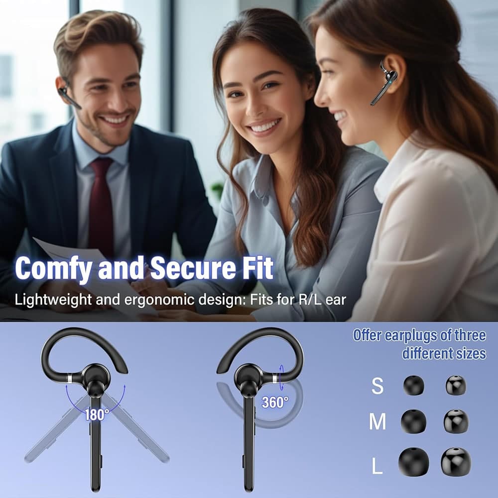 Techsuit - Premium Bluetooth Headset Talkzen (g9) - Handsfree, Bt5.1, Dual Noise Cancelling Microphone, 500mah, 72hrs - Black 6