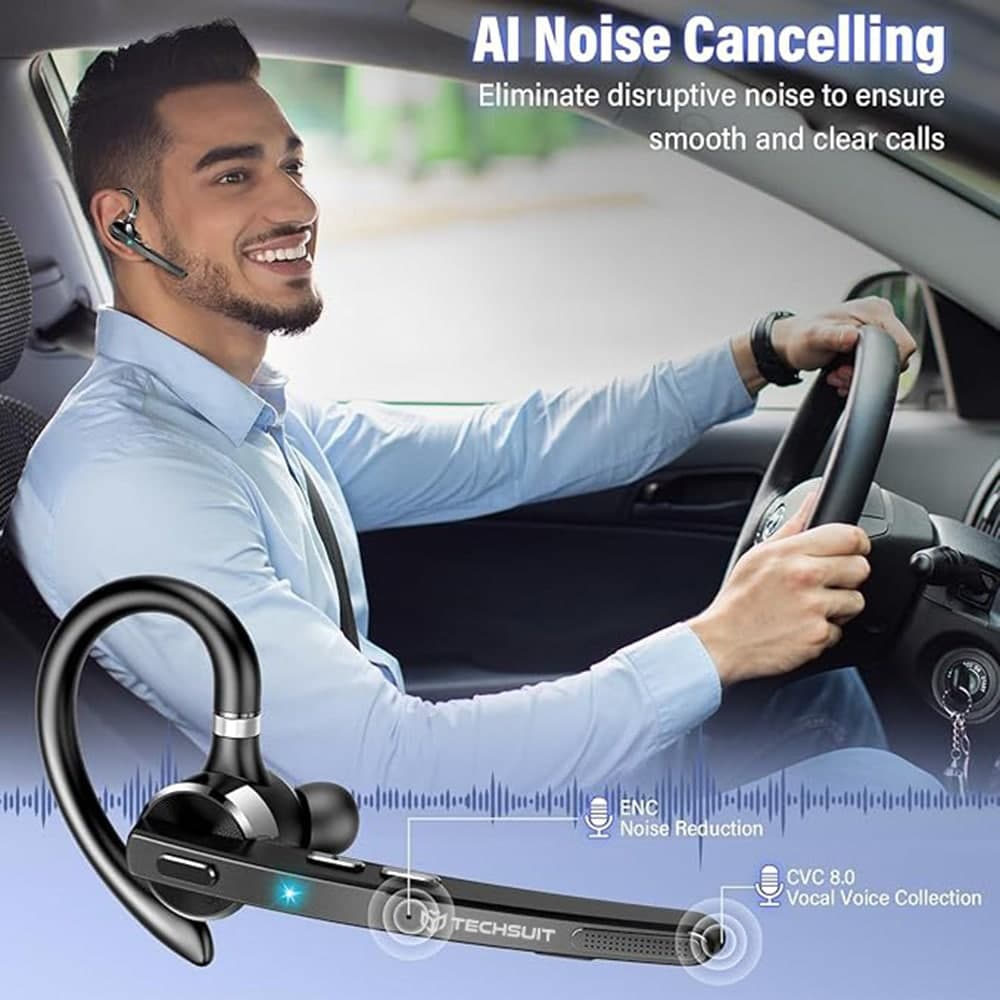Techsuit - Premium Bluetooth Headset Talkzen (g9) - Handsfree, Bt5.1, Dual Noise Cancelling Microphone, 500mah, 72hrs - Black 3