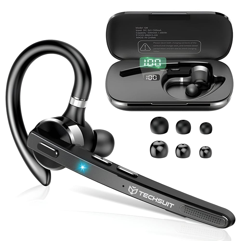 Techsuit - Premium Bluetooth Headset Talkzen (g9) - Handsfree, Bt5.1, Dual Noise Cancelling Microphone, 500mah, 72hrs - Black