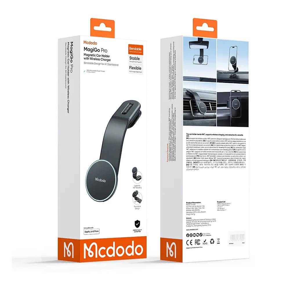 Mcdodo - Car Holder With Wireless Charging (ch-6290) - For Dashboard, 15w, Bendable Design - Black 6