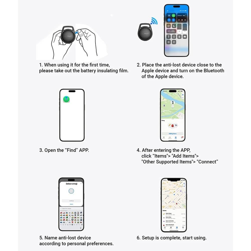 Acefast - Smart Tracker (s2) - Compatible Apple Find My (ios Only), With Lanyard, Bluetooth, 230mah - Black 5