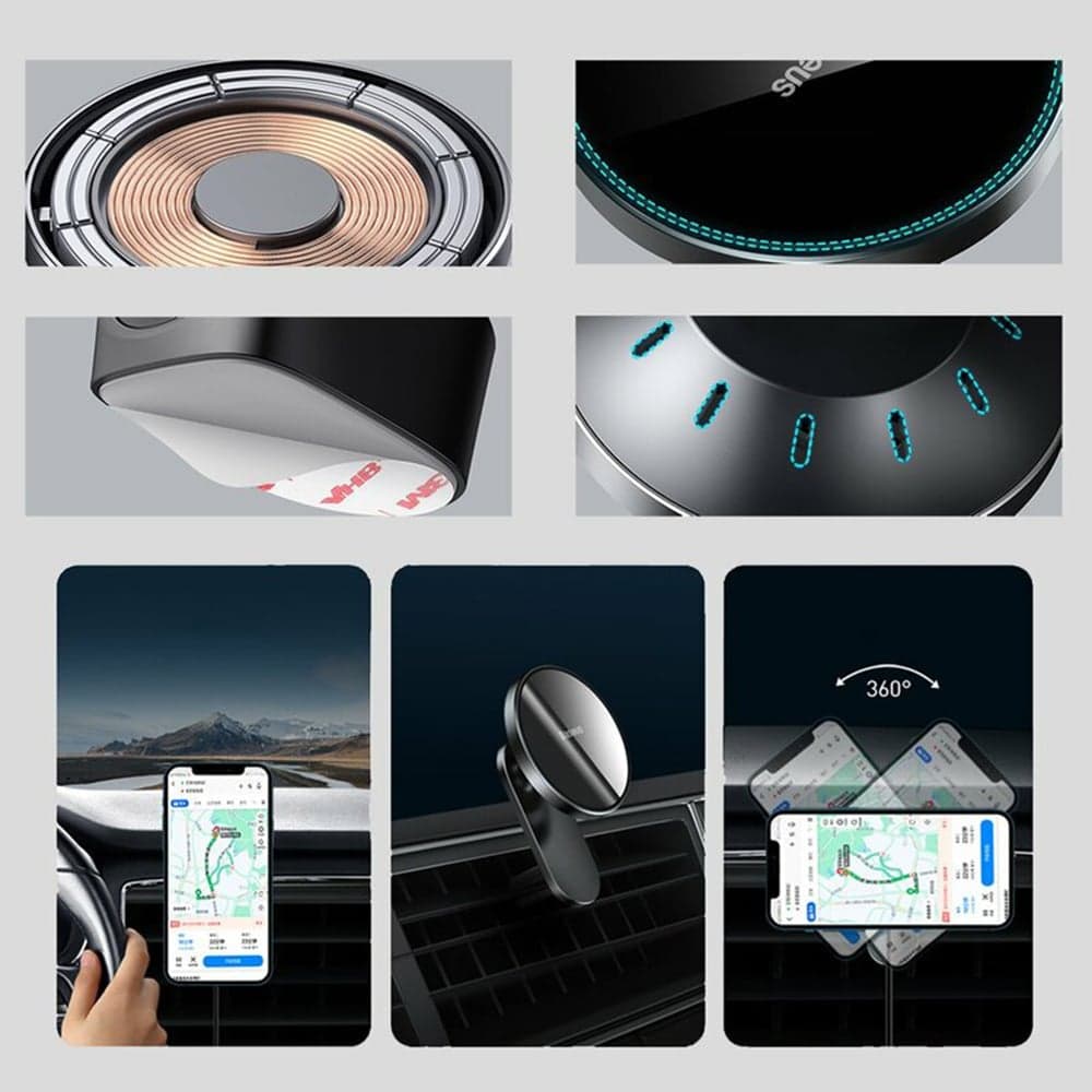 Baseus Big Energy car mount with wireless charger 15W for iPhone 12 (Black) 7