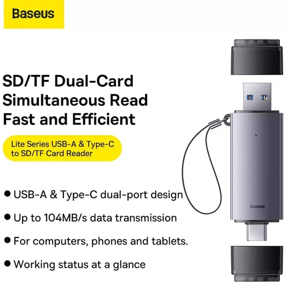 Baseus Lite Series USB-A & Type-C to SD/TF Card Reader Grey 3